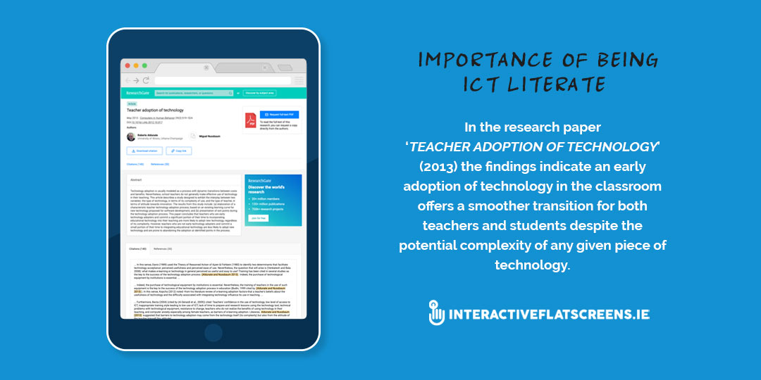 Importance Being ICT LIterate - Teacher Adoption Technology - Interactive Flatscreens Ireland